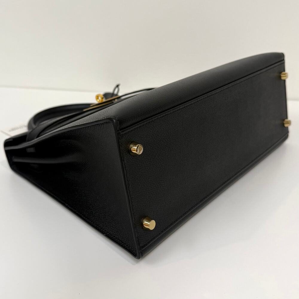 HERMES Kelly 32 Black Epsom Gold Hardware Handbag Leather Top Handle Crossbody - Picture 11 of 13